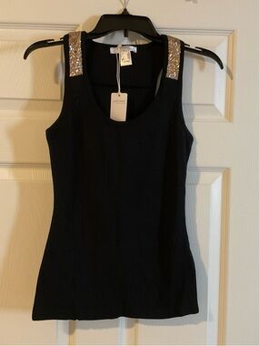 VENUS Black Tank with Gold Sequin Straps